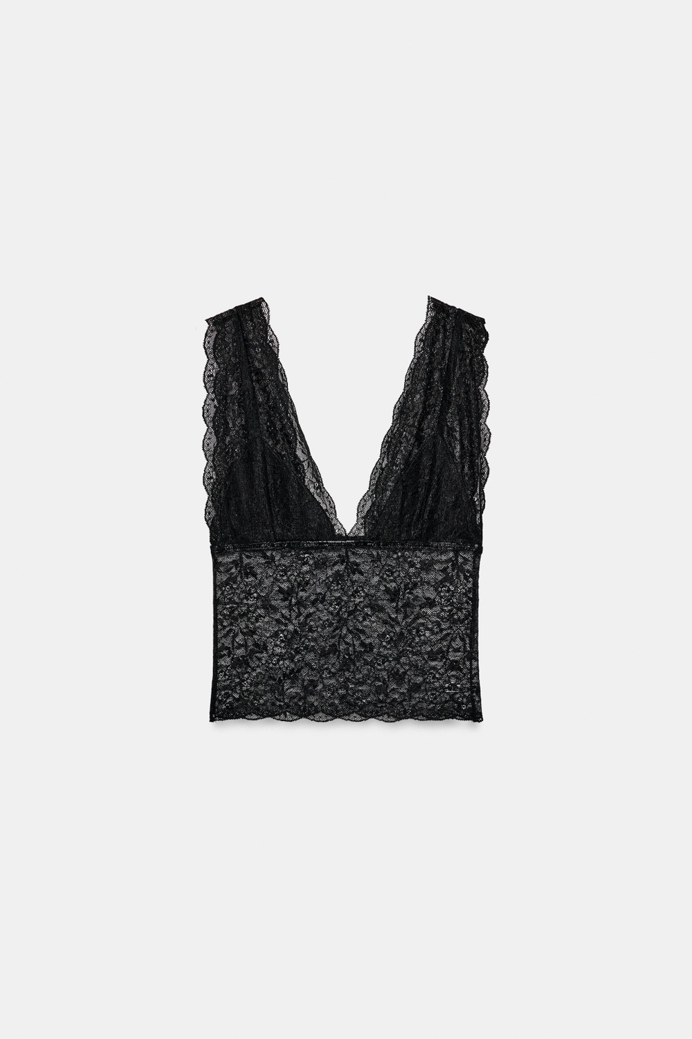 ZARA КРУЖЕВНОЙ КРОП-ТОП, ЧЕРНЫЙ