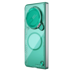 Чехол прозрачный зеленого цвета от Nillkin с металлической крышкой и поддержкой беспроводной зарядки MagSafe на OPPO Find N5, серия Iceblade Fold Magnetic