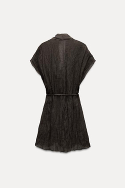 ZARA ТОП ИЗ ЖАТОЙ ЛЬНЯНОЙ ТКАНИ ZW, КОРИЧНЕВЫЙ