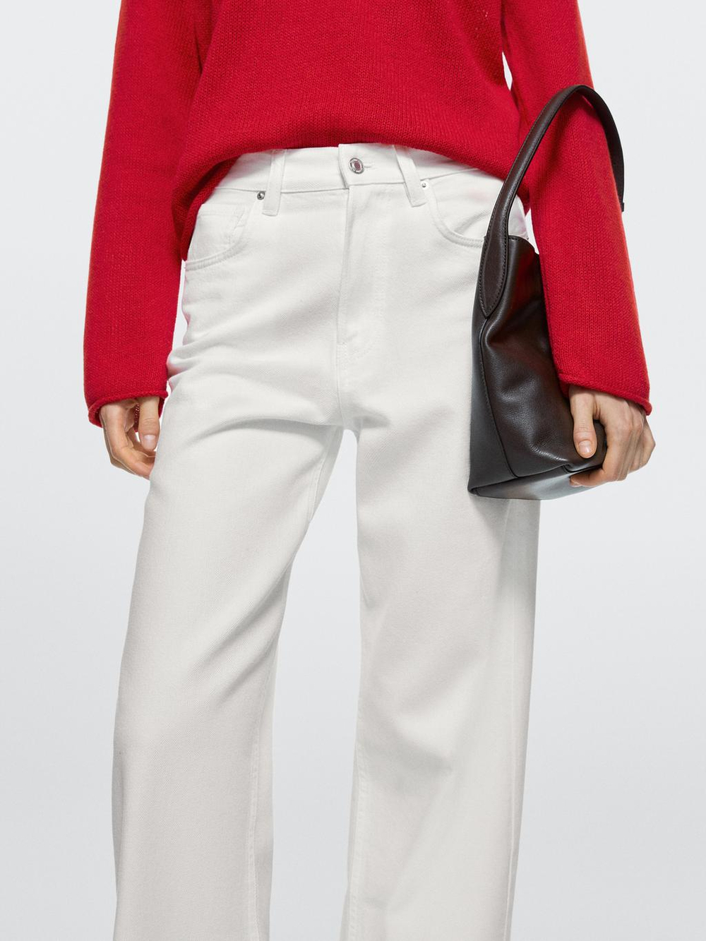 Massimo Dutti Джинсы с высокой талией и широкими штанинами, экрю