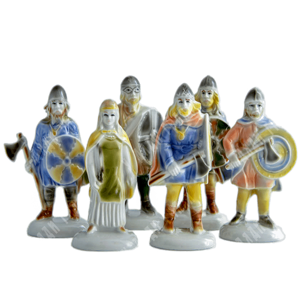Викинги. Комплект фарфоровых фигурок. 6 шт. Wagner & Apel (W&A), Тюрингия, Германия. 1949–1951 гг.