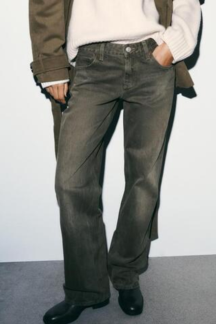 ZARA ДЖИНСЫ TRF WIDE-LEG С НИЗКОЙ ПОСАДКОЙ, СВЕТЛЫЙ ХАКИ