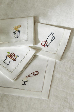 ZARA HOME САЛФЕТКА С ВЫШИВКОЙ (4 В УПАКОВКИ), СИНИЙ