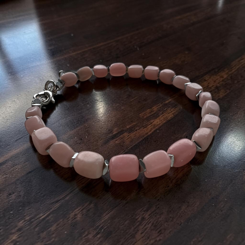 Комплект Чокер-обруч и Браслет-обруч. Розовый опал