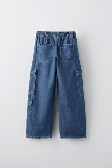 ZARA ДЖИНСЫ КАРГО С КАРМАНАМИ, СИНИЙ