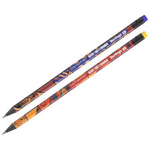 Карандаш ч/г Berlingo "Tribe" HB, черное дерево, круглый, заточен., с ластиком, ассорти