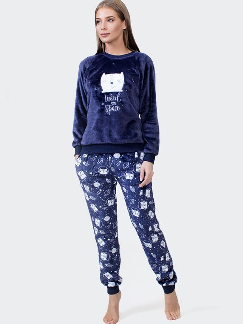 Теплый комплект с котиками-космонавтами (Размер: XL) (Цвет: темно-серый)