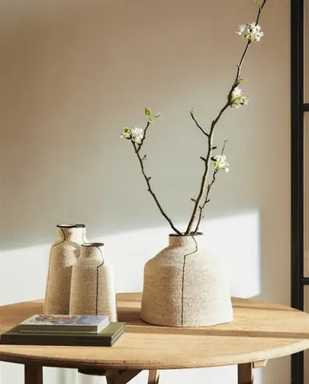 ZARA HOME ШИРОКАЯ ВАЗА В ПОЛОСКУ ИЗ ТРОСТНИКА
