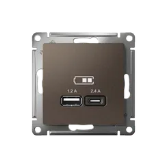 Розетка USB AtlasDesign тип A+C 5В/2.4А 2х5В/1.2А механизм мокко SE ATN000639