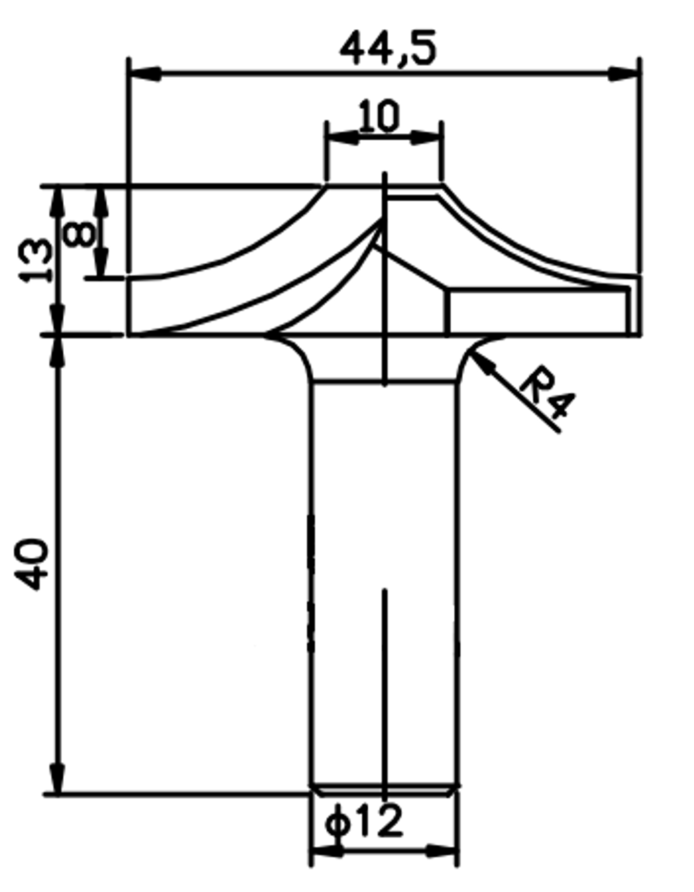 PCD профильная фреза D.44,5x13 S.12x40 Z2