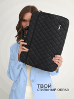 Сумка для ноутбука 15,6" и 17" с ремнем на плечо и большим карманом спереди (Стеганый черный)