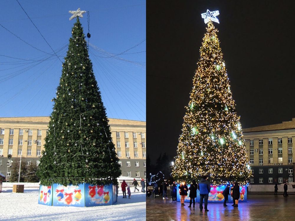 Светодинамическая елка каркасная - встроенная гирлянда: теплый свет - "Уральская" 24 м