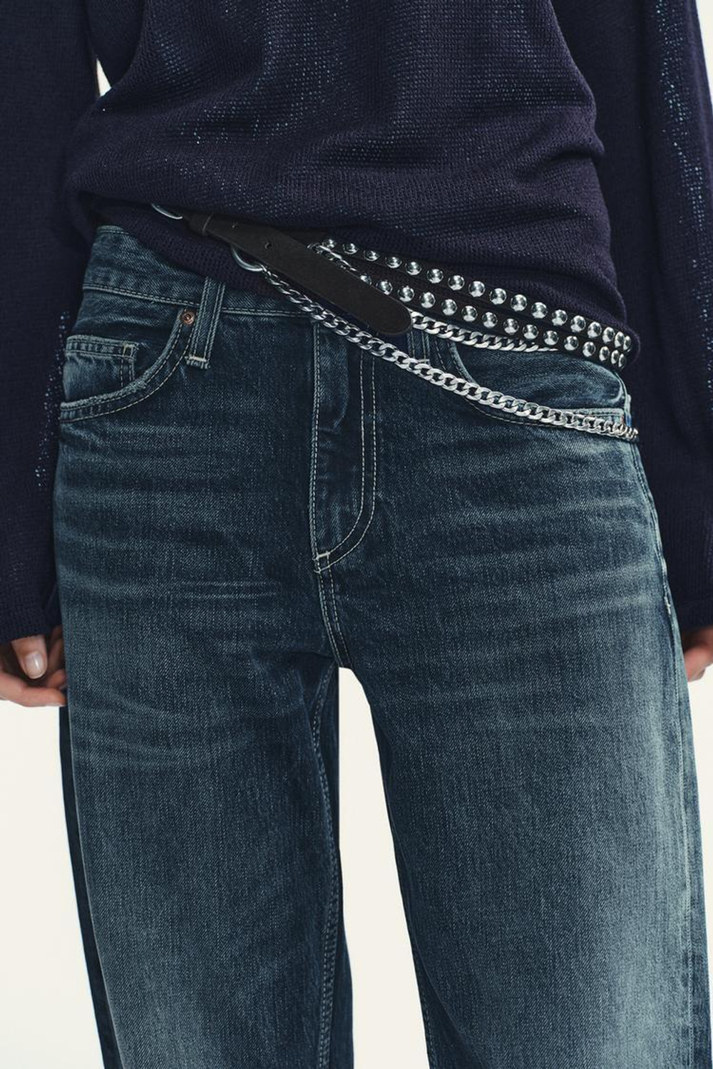 ZARA ДВОЙНОЙ КОМБИНИРОВАННЫЙ КОЖАНЫЙ РЕМЕНЬ С ЗВЕНЬЯМИ, КОРИЧНЕВЫЙ