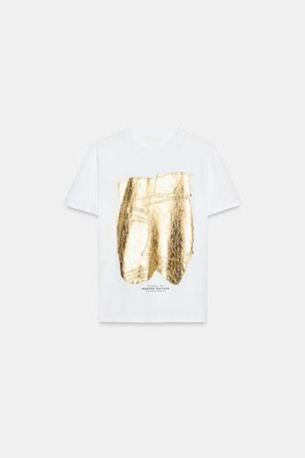ZARA ФУТБОЛКА С МЕТАЛЛИЗИРОВАННЫМ ЭФФЕКТОМ И КОРОТКИМИ РУКАВАМИ, ЗОЛОТИСТЫЙ