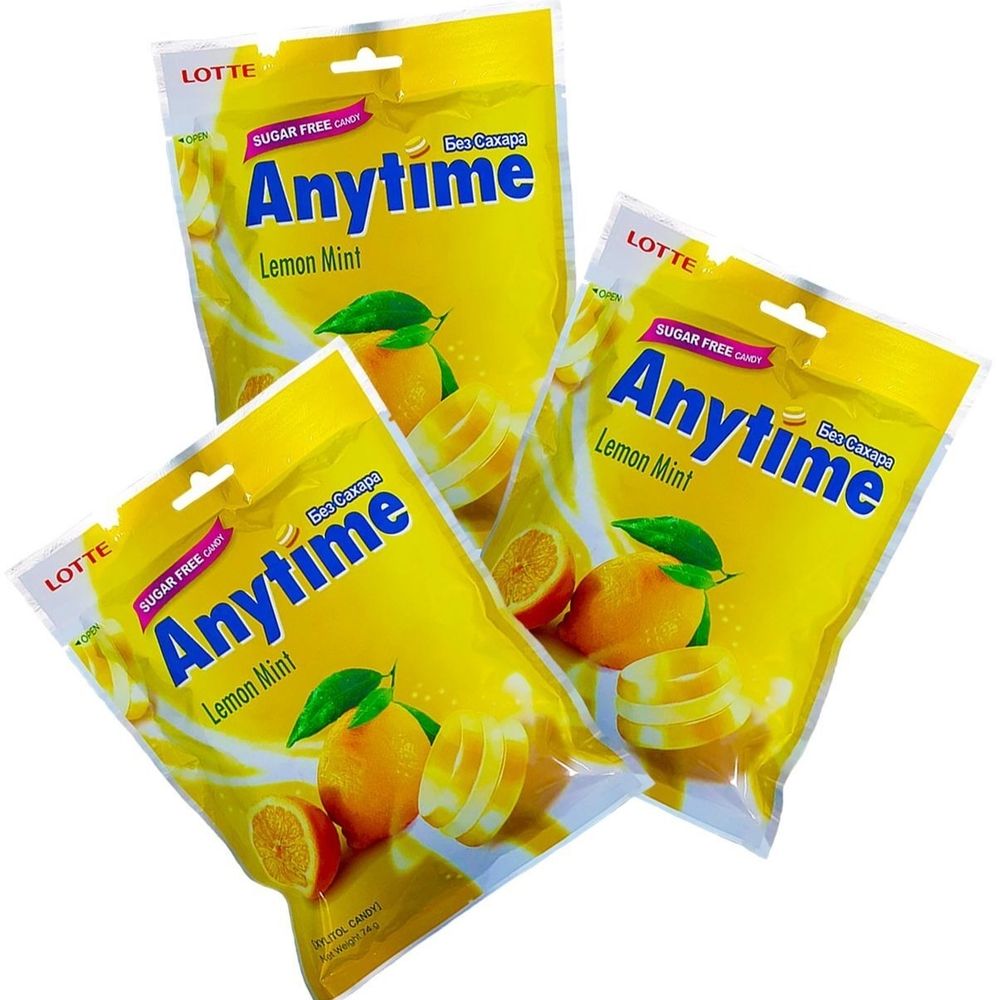 Леденцы Lotte Anytime Лимон и мята без сахара 60 г