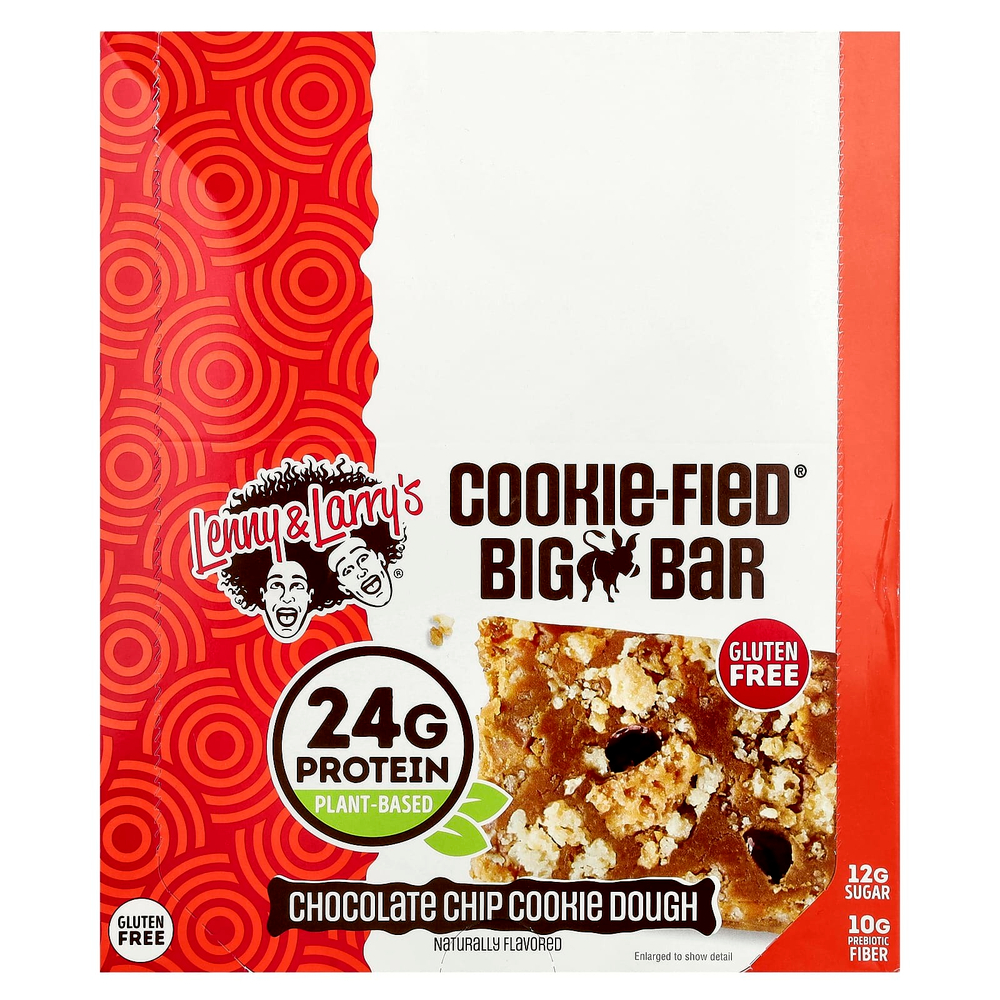 Lenny & Larry's, Cookie-Fied® Big Bar, тесто для печенья с шоколадной крошкой, 12 батончиков, 90 г (3,17 унции)