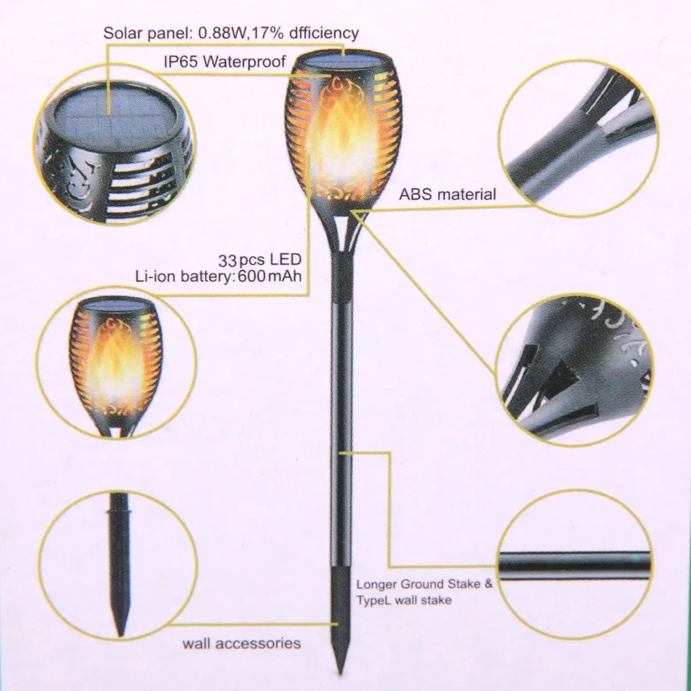 Фонарь садовый «Факел» 50*7 см, на солнечной батарее, Теплый белый (эффект пламени)
