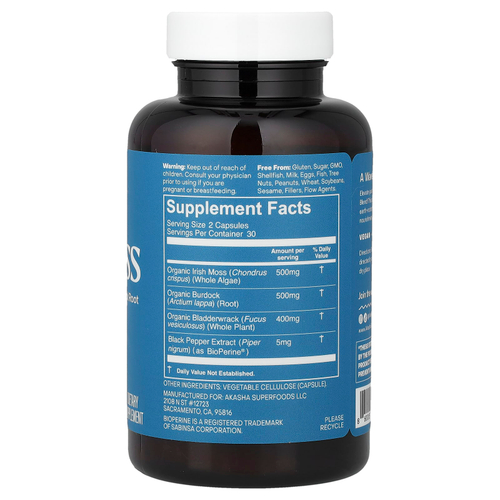 Akasha Superfoods, морской мох, 60 веганских капсул