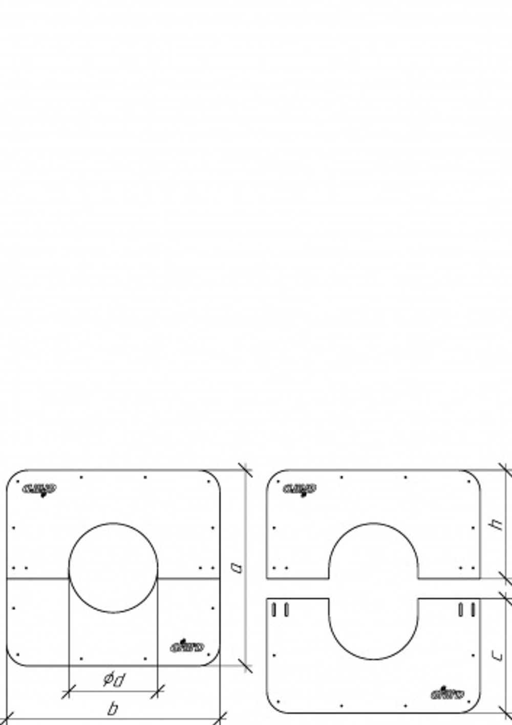 Фланец декоративный сборный Grill'D 500*500 (D250) черный