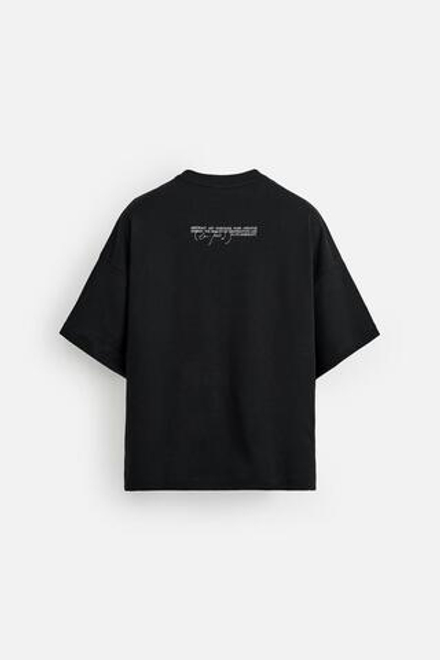 ZARA ФУТБОЛКА С АКВАРЕЛЬНЫМ ПРИНТОМ, ЧЕРНЫЙ