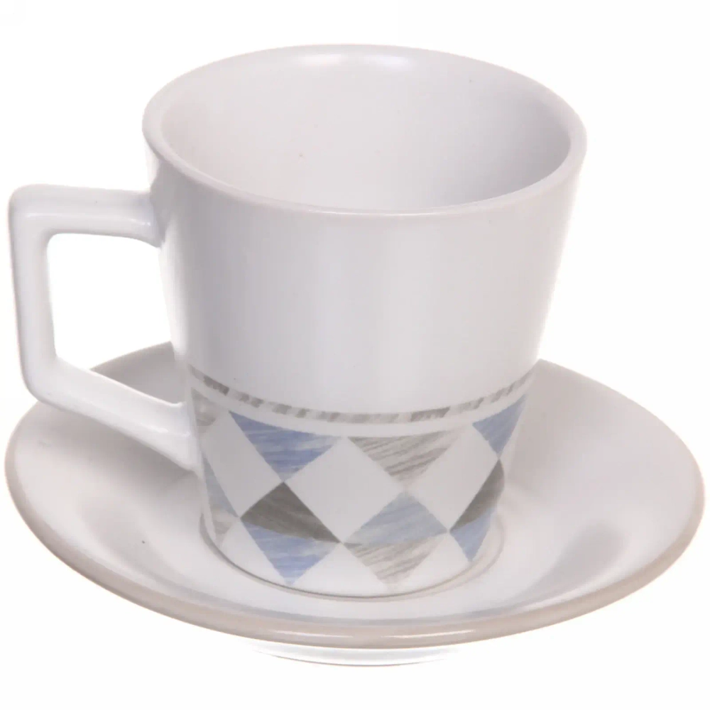 Чайный набор 12 предметов «Geometry» (6кружек 130мл+6блюдец) на бамбуковой подставке