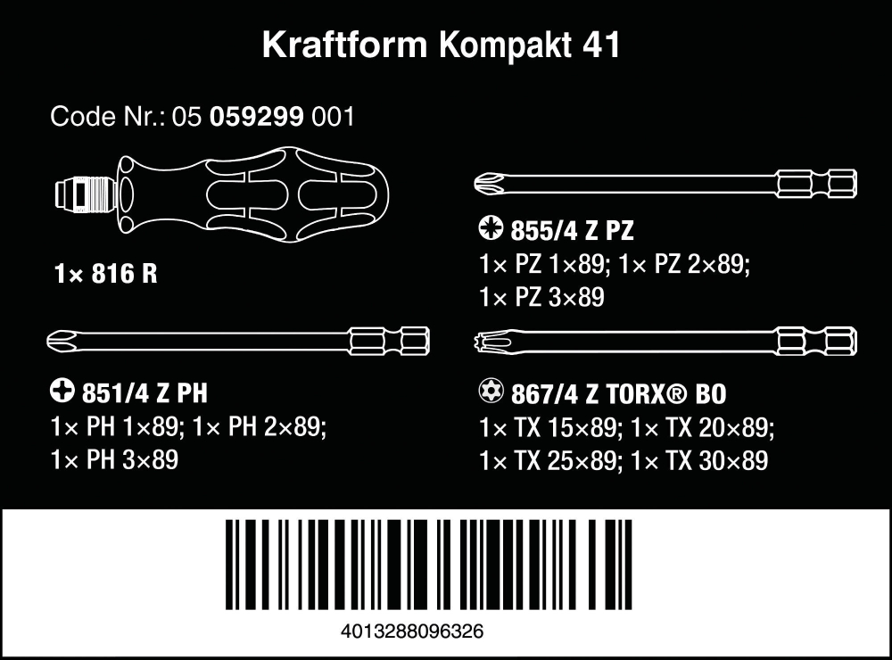 Набор Wera Kraftform Kompakt 41, 11 предметов 05059299001