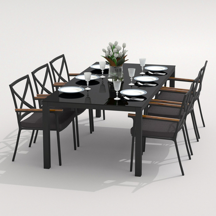Обеденная группа Ideal Patio КАНА ФЕСТА  каркас карбон, стол стекло 220, ткань антрацит