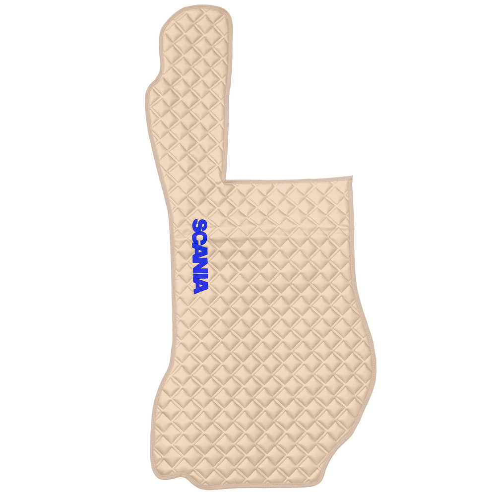 Ковры SCANIA 5 серии R (механика) (экокожа, бежевый, бежевый кант, синяя вышивка)