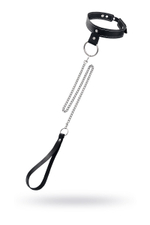 Черный узкий однослойный ошейник с серебристым поводком-цепочкой (Цвет: черный)