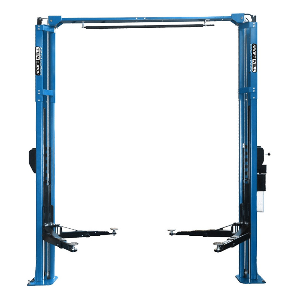 Подъемник двухстоечный г/п 4.2 тонны электрогидравлический с развернутыми каретками KraftWell KRW4.2MA_blue