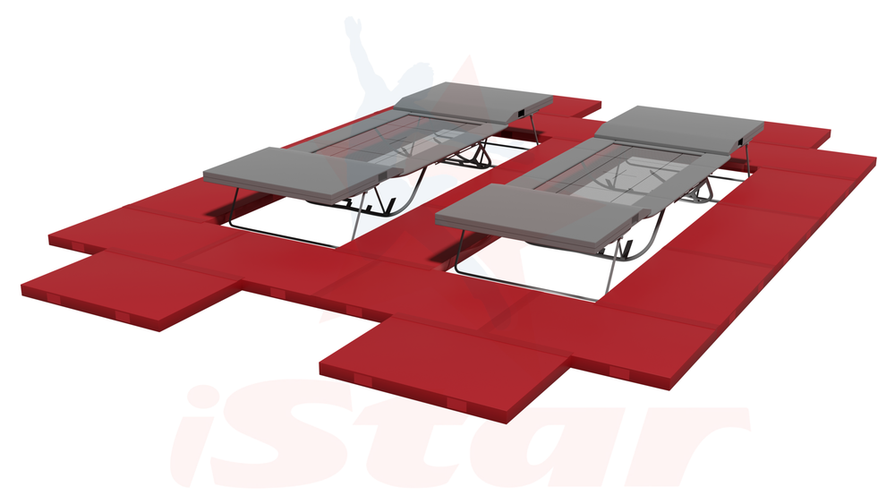 Напольные страховочные маты вокруг двух батутов