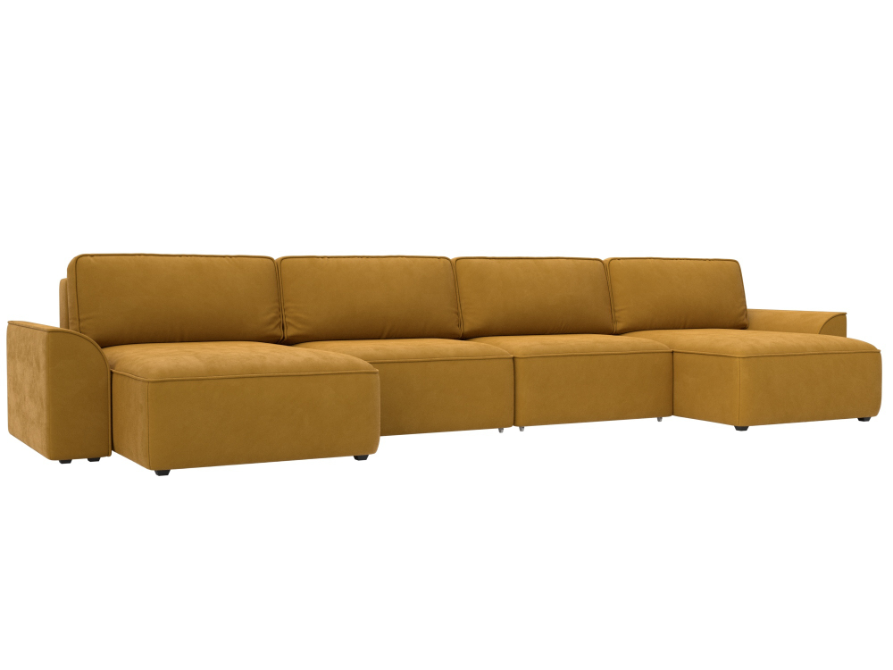 Диван П-образный Лига-048 НПБ лонг, BRUT 10 желтый, Велюр, 128344