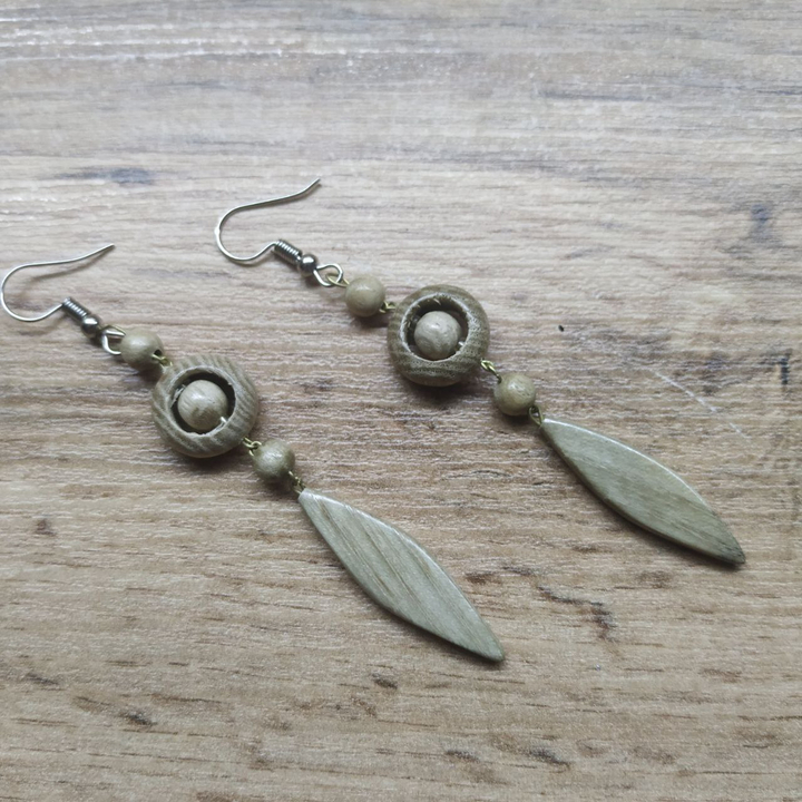 Серьги Кристина, дерево, цвет бежевый, 8,5 см 332802