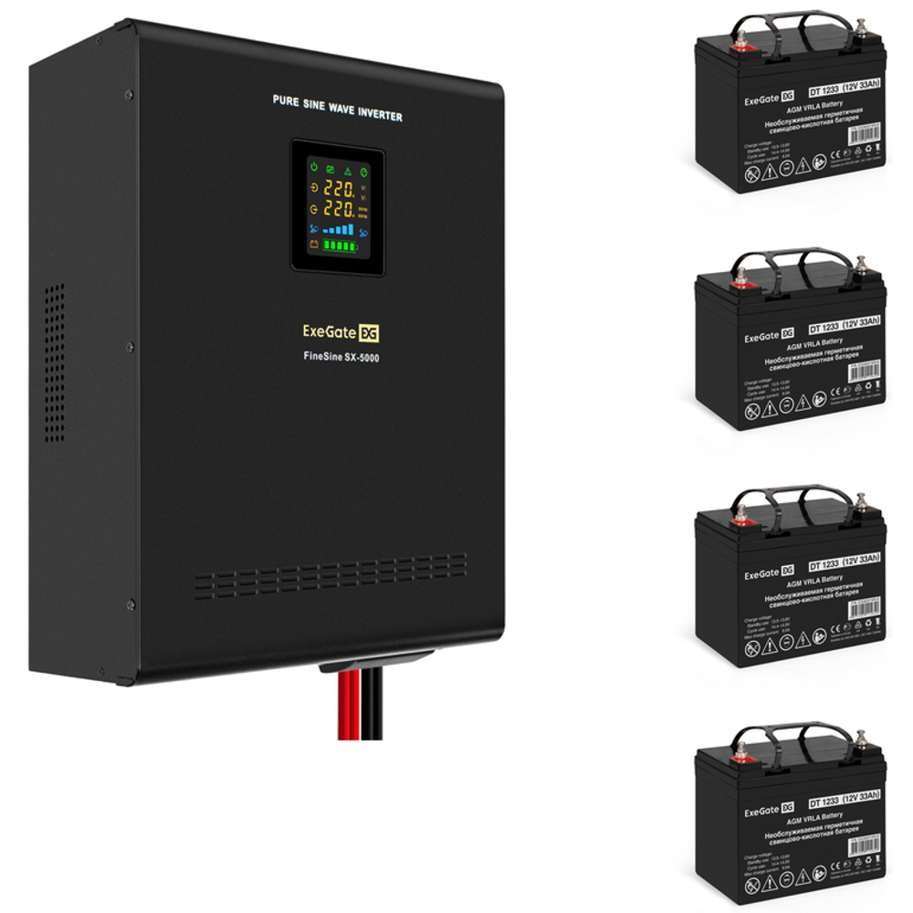 ИБП + батарея ExeGate FineSine SX-5000.LCD.AVR.2SH.T + 4x DT 1233 (33Ач)