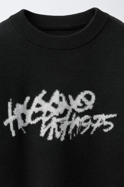 ZARA СВИТЕР С ПРИНТОМ "ГРАФФИТИ", ЧЕРНЫЙ