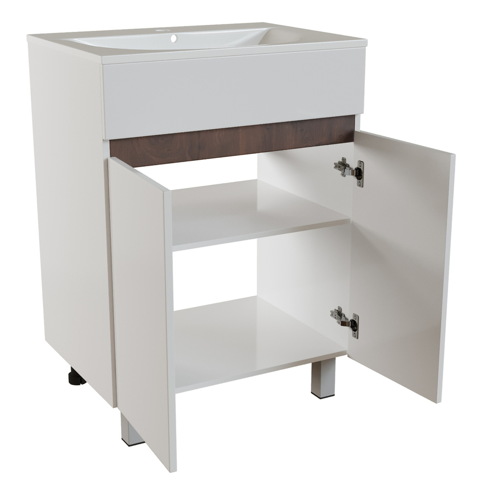 Тумба д/ванной "БРИКС-60" 2 ст. белый/дуб вотан под рак."Breeze 60" меб. (Sanita Luxe)(ПВХ)(разбор)