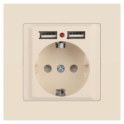 Розетка Intro Accent 6-410-02 с заземлением 2P+E Schuko со шторками 16А-250В + 2хUSB IP20 СУ слоновая кость | Intro