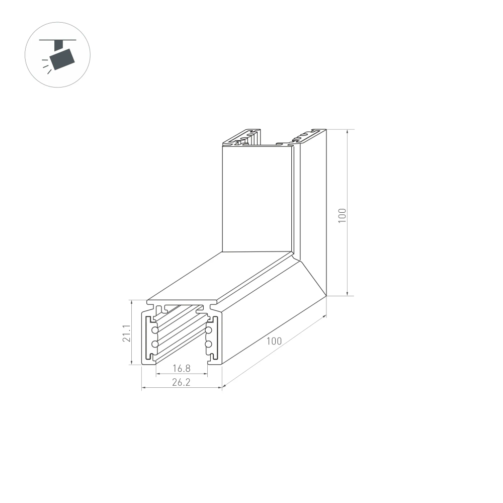 Коннектор угловой MAG-ORIENT-CON-2620-L90-EXT (BK, внешний) (Arlight, IP20 Металл, 3 года) 036021