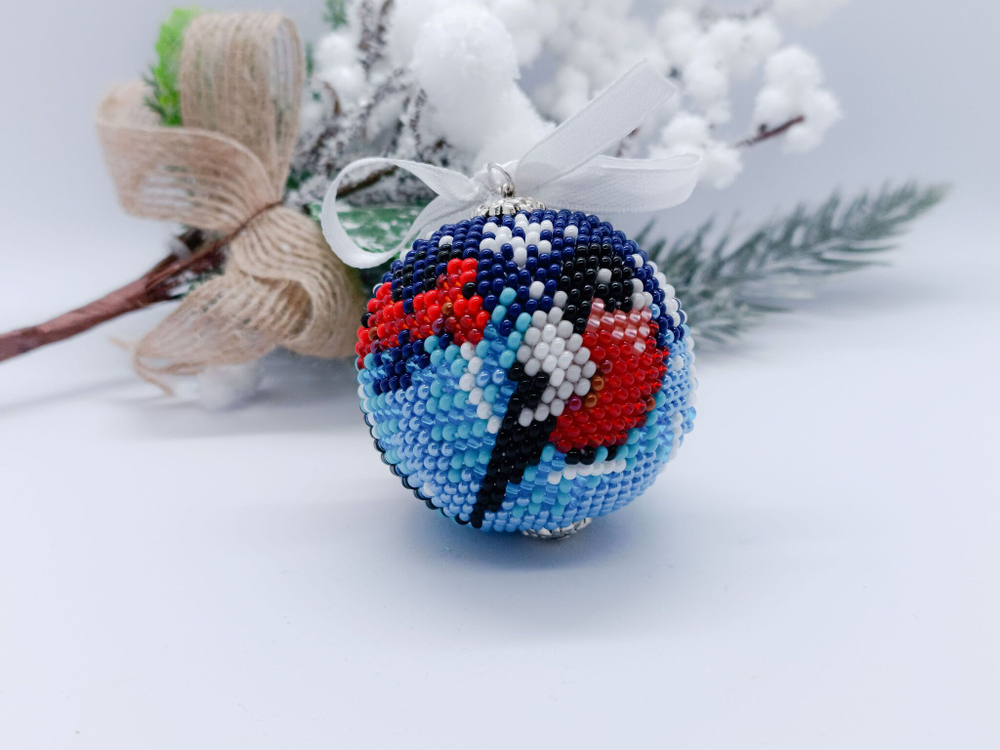Елочная Игрушка, Шарики на Елку из Бисера, Ручная работа, Зимняя вьюга