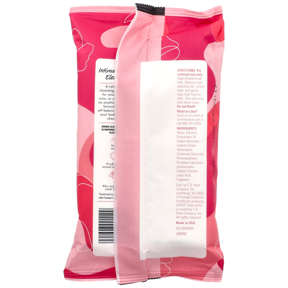 Summer's Eve, Ежедневные освежающие салфетки 5 в 1, Sheer Floral®, 32 вида салфеток