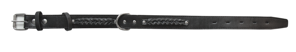 ZOONIK Ошейник кожаный двойной 35 мм (коса, кольцо посередине), 52-66 см