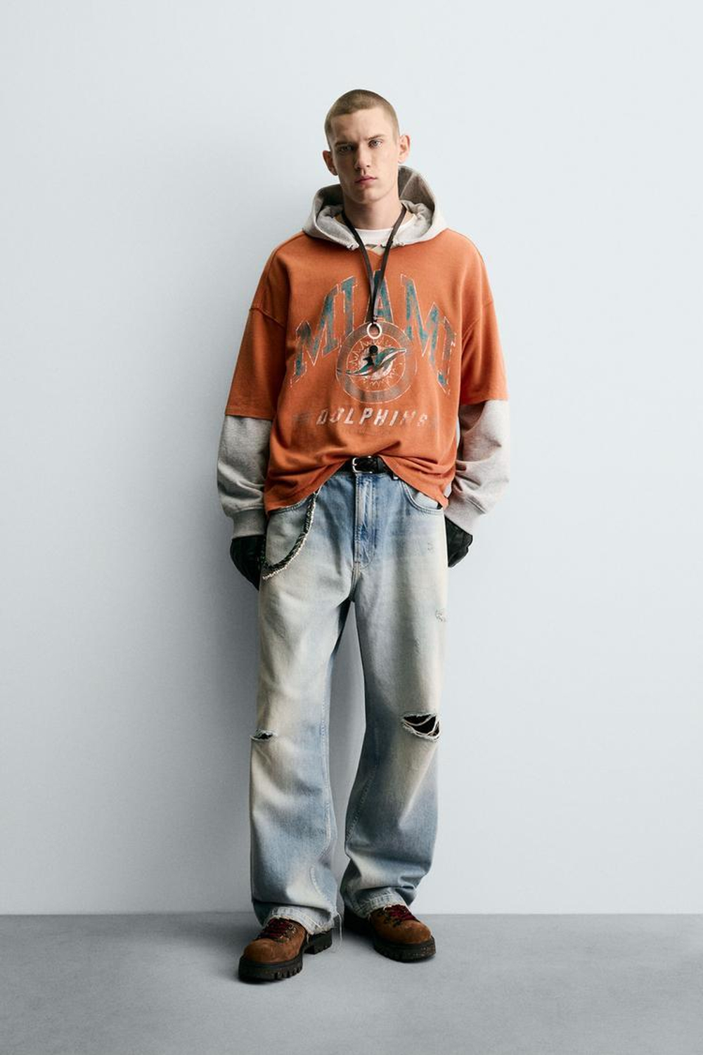 ZARA ФУТБОЛКА СТРУКТУРИРОВАННАЯ NFL MIAMI DOLPHINS, ОРАНЖЕВЫЙ