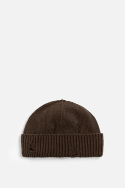 ZARA ТРИКОТАЖНАЯ ШАПКА С РАЗРЕЗАМИ, КОРИЧНЕВЫЙ