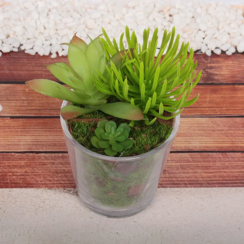 Цветок искусственный «Суккулент» 6*11см в стеклянном горшке ZPY-05