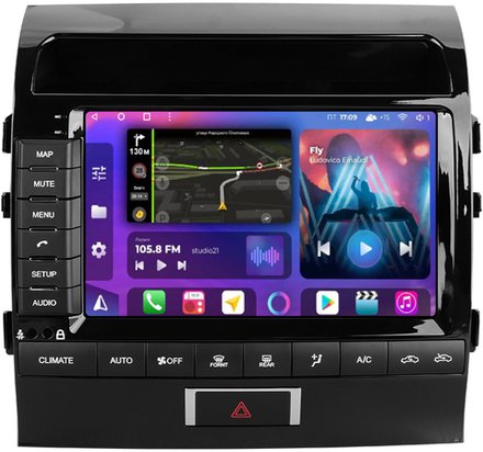 Магнитола для Toyota Land Cruiser 200 2007-2015 (климат на ШГУ) - FarCar XXL9-9006 монитор 9.5" 2K QLED на Android 14, TS20, 8+256Гб, CarPlay, 4G SIM-слот