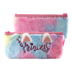 Пенал - косметичка Alingar, искуственный мех, молния, 90 х 217 мм, "Princess", радужный (кошачьи ушки)