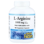 Natural Factors, L-аргинин, 180 вегетарианских капсул (500 мг в 1 капсуле)
