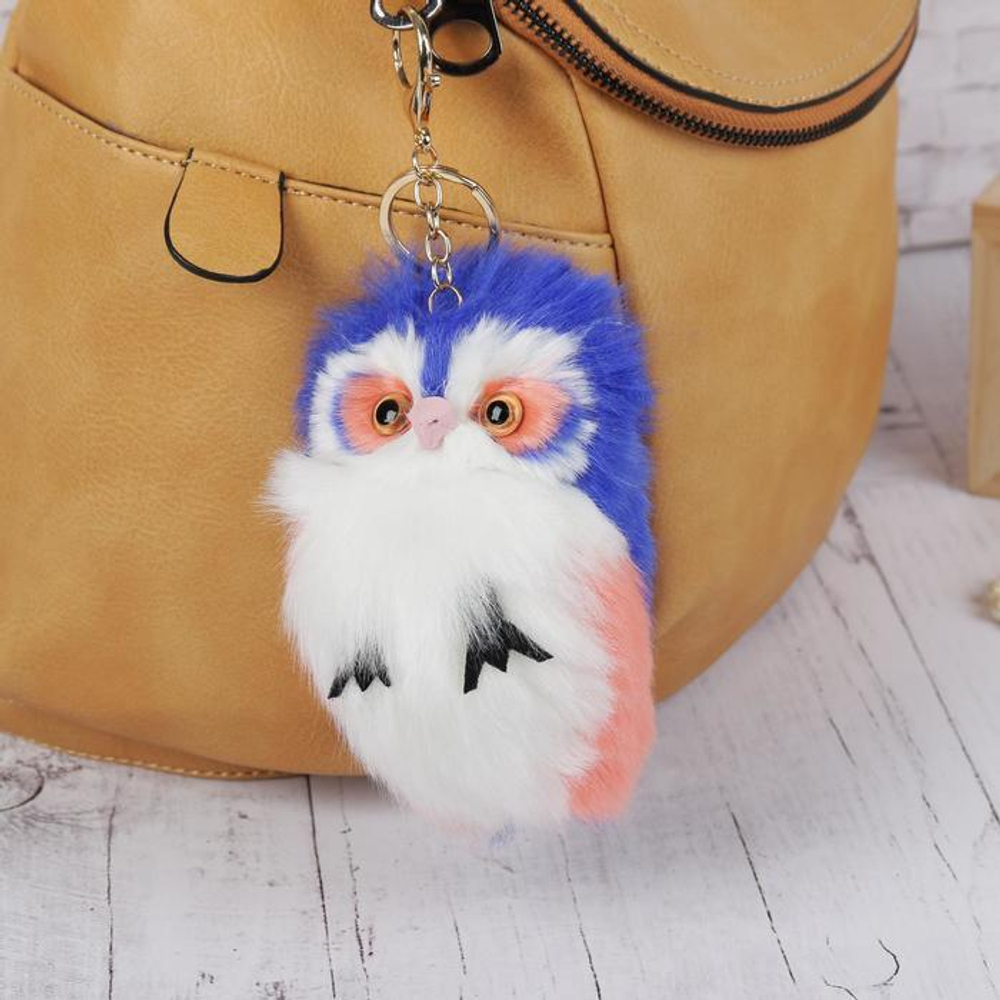 Пушистик на кольце "Совёнок" бело-сине-персиковый 15х8х8 см 2691813