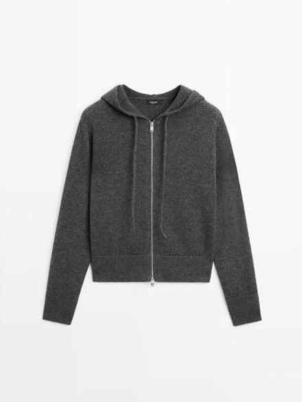 Massimo Dutti Кардиган из смесовой шерсти с застежкой-молнией и капюшоном, серый