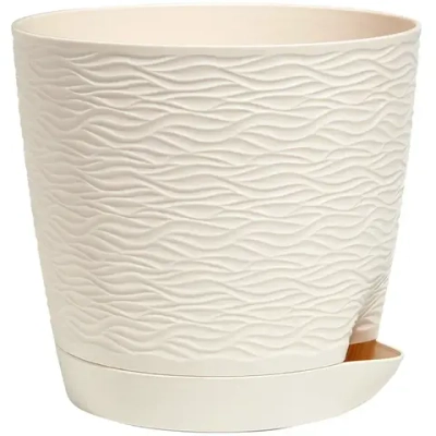 Кашпо для цветов пластиковое 1,5л d-14 см «Блюз» с поддоном Кремовый